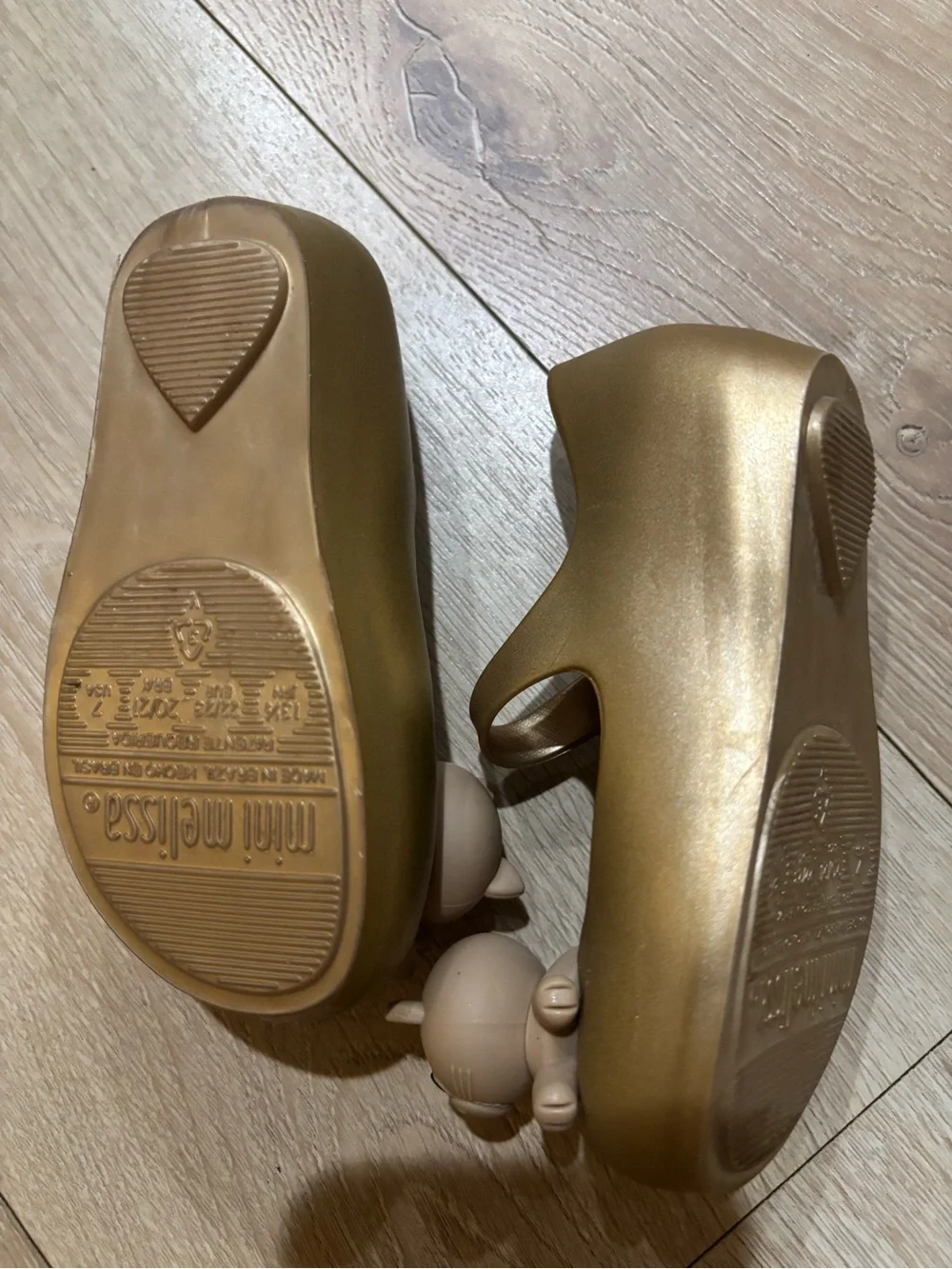 Mini Melissa Gold Mary Jane Flats with Bear Charms